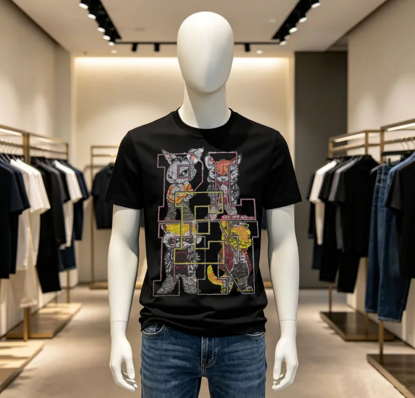 High Quality Designer Streetwear Rhinestone T-Shirt For Men New Designer Top Brand Men Tshirts