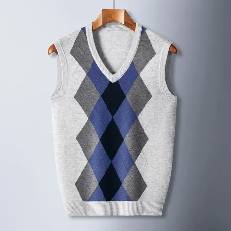 New Men's Business Casual Pullover Wear Warm Sleeveless Wool Knitted Sweater Vest Tops