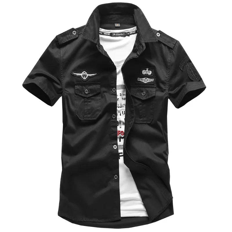 New Summer Men Short Sleeved Tooling Shirts Male Outdoor Multi Pockets Cargo Shirts Quality Men Cotton Casual Shirts Size 6XL
