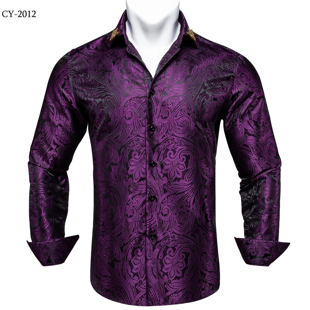 Brand New Men's Royal Blue Business Shirts Luxury Fashion Paisley Long Sleeve Turn-Down Collar Social Shirt Male Casual Blouse