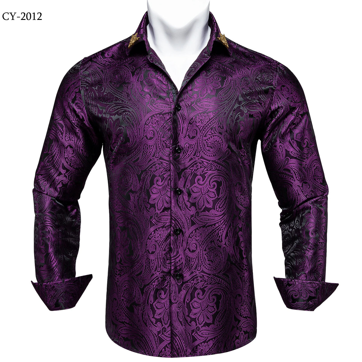 Brand New Men's Royal Blue Business Shirts Luxury Fashion Paisley Long Sleeve Turn-Down Collar Social Shirt Male Casual Blouse