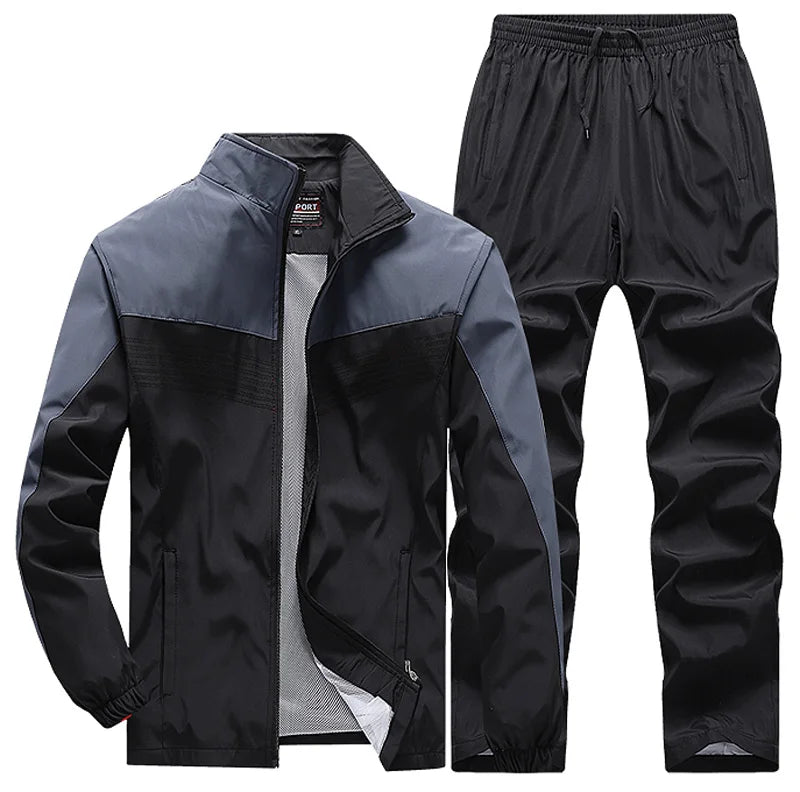New Men's Patchwork Tracksuit Sweatshirts+Sweatpants Sets Autumn Quality  Man Gym Joggers Pullover Trousers Streetwear 2pcs Set