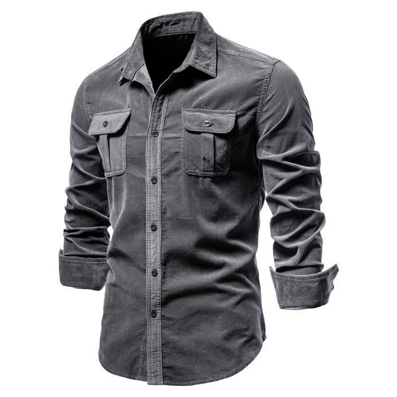 Quality New Single Breasted 100% Cotton Men's Shirt Business Casual Fashion Solid Corduroy Men Shirts Autumn Slim Dress Shirts