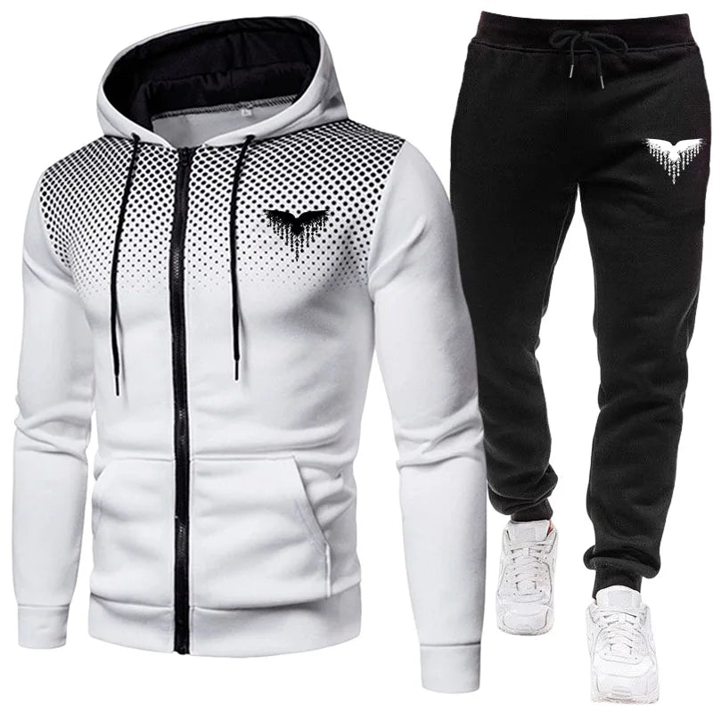 Men's Tracksuit Zipper Coat and Black Sweatpants Outdoor Casual Sporty Hoodie Jogging Suit Male Autumn Training Set Sweatshirts
