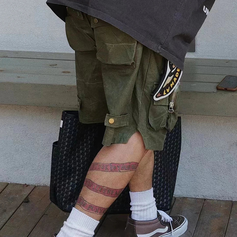 Hip Hop Y2K Streetwear Cargo Shorts Multi Pockets Tactical Fashion Man Shorts Techwear Harajuku Summer Casual Short Pants