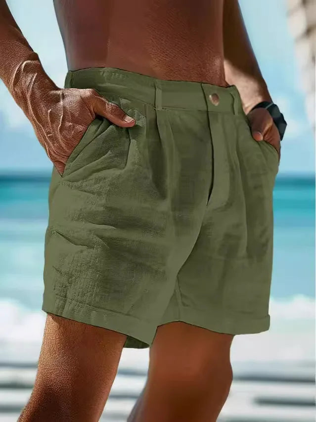 Pure Linen Shorts for Men 2025 Summer New Fashion Solid White Loose Holiday Shorts Man Casual Plus Size Button Fly Short Pants