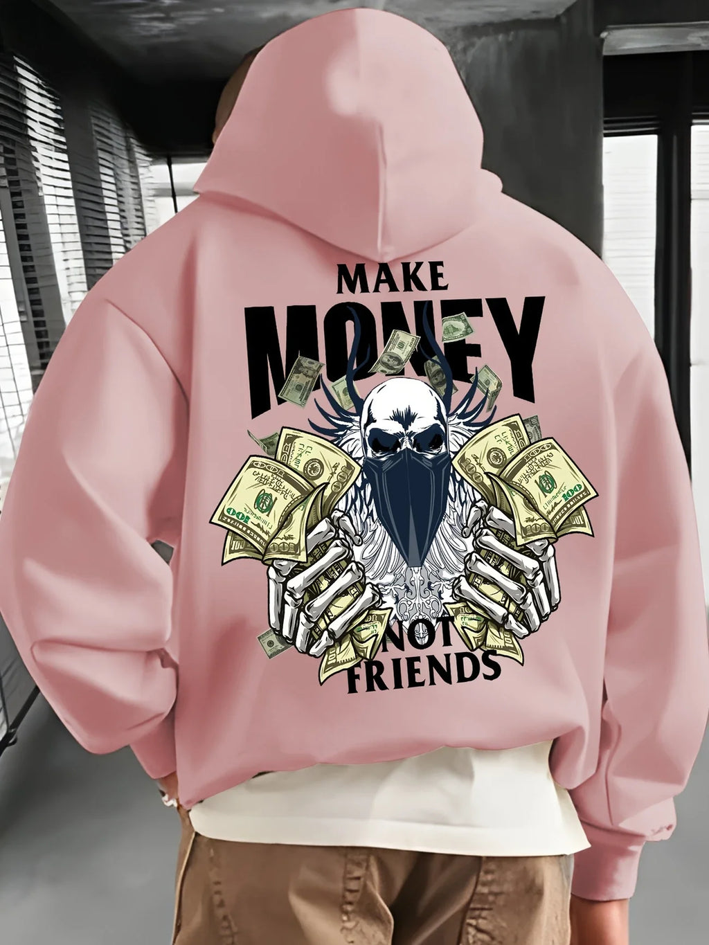 Commuting fashion men's autumn and winter must-have hooded sweatshirt Make MONEY NOT FRIENDS printed hooded sweatshirt versatile