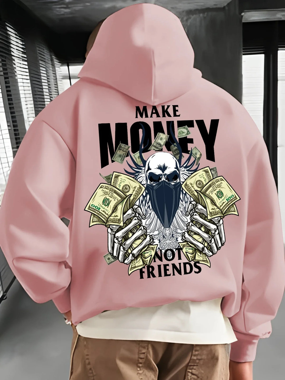 Commuting fashion men's autumn and winter must-have hooded sweatshirt Make MONEY NOT FRIENDS printed hooded sweatshirt versatile