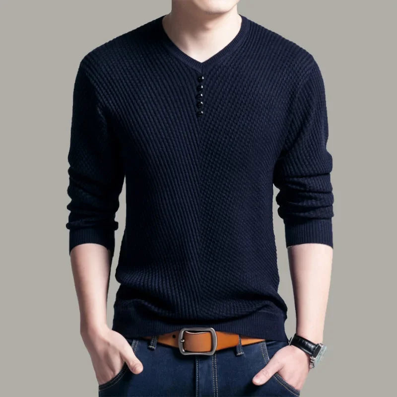 TFETTERS 2026 Men Sweater Casual V-Neck Pullover Men Spring Autumn Slim Sweaters Long Sleeve Mens Sweater Knitted Shirt Homme