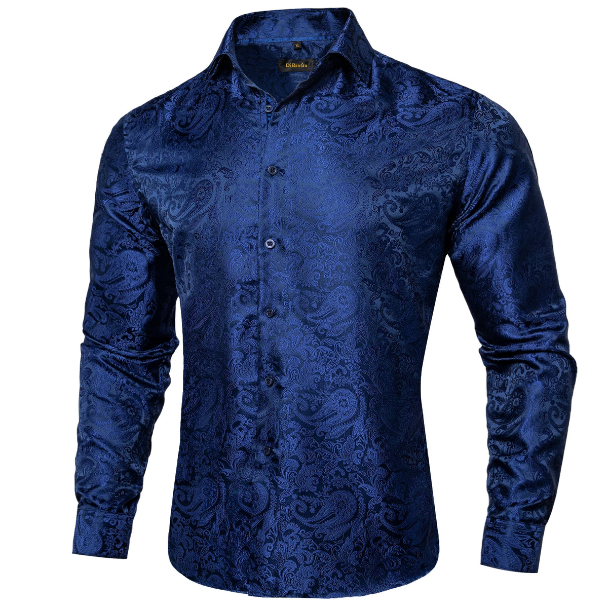 Brand New Men's Royal Blue Business Shirts Luxury Fashion Paisley Long Sleeve Turn-Down Collar Social Shirt Male Casual Blouse