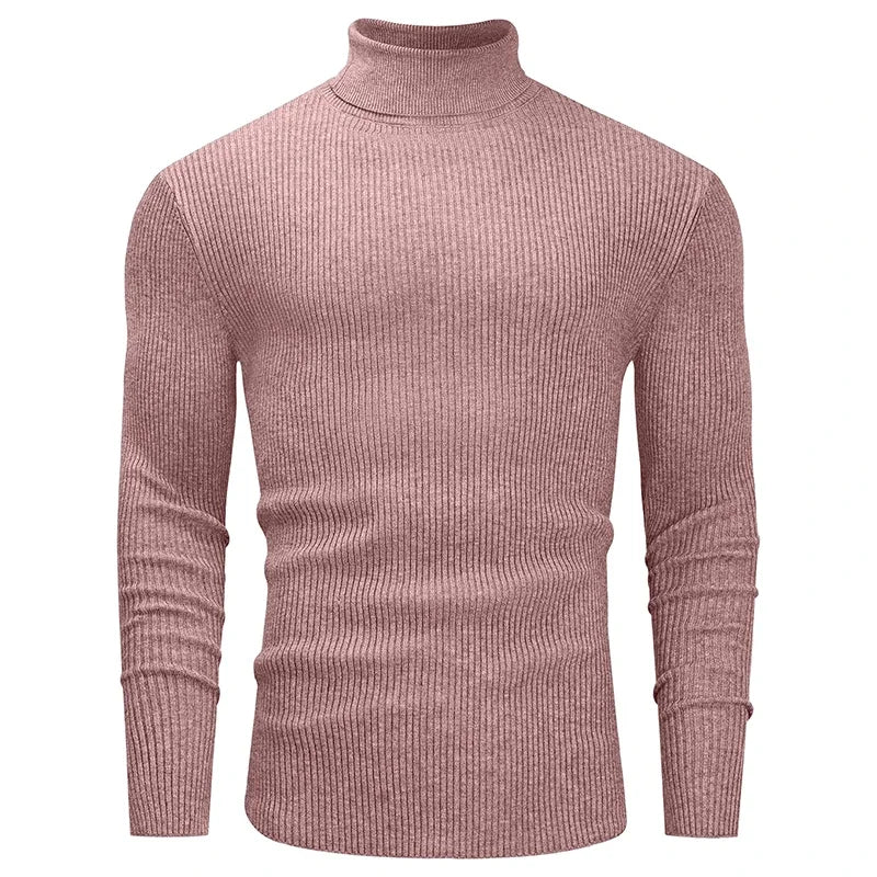 New Men's Slim Fit Turtleneck Sweater Casual Twist Patterned Pullover Knitted Sweaters Autumn Long Sleeve Stripe Streetwear