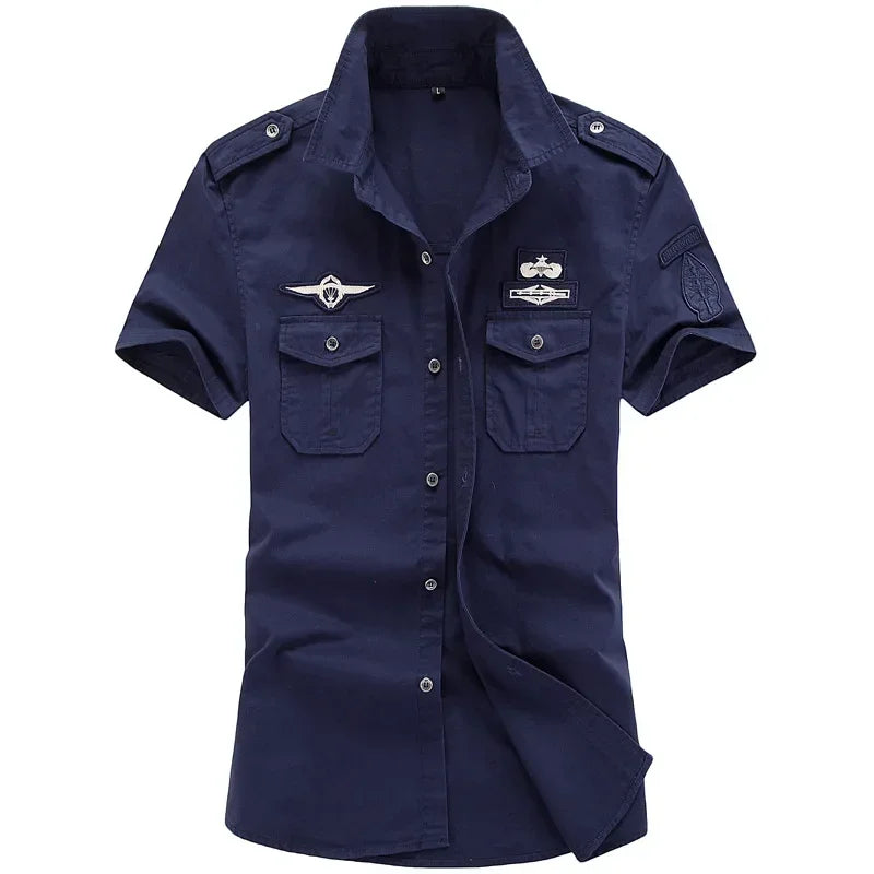 New Summer Men Short Sleeved Tooling Shirts Male Outdoor Multi Pockets Cargo Shirts Quality Men Cotton Casual Shirts Size 6XL