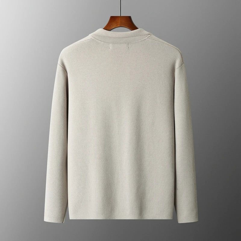 100% Pure Wool Cardigan Men's Spring And Autumn High-End Outerwear Sweater Casual Small Suit Jacket Olive Collar Sweater