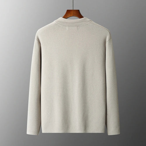100% Pure Wool Cardigan Men's Spring And Autumn High-End Outerwear Sweater Casual Small Suit Jacket Olive Collar Sweater