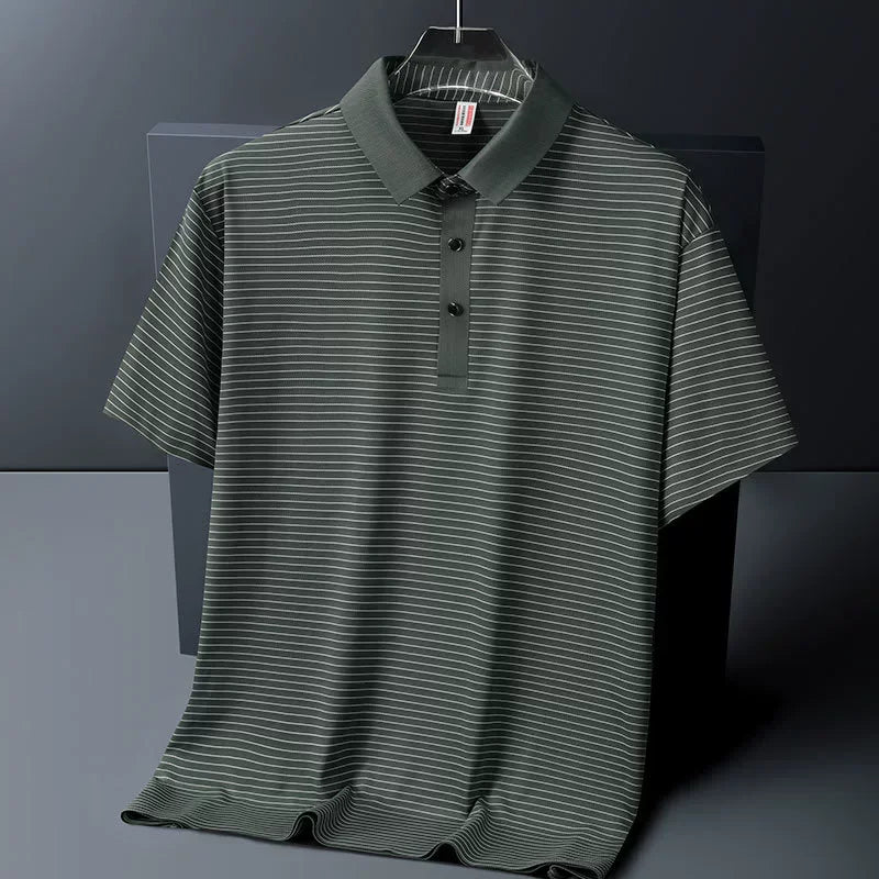 Men's Polo Shirt Summer New Lapel Men's Short Sleeve Polo Shirt Striped Ice Silk Business Casual Men's Polo Shirt M-6XL 7XL 8XL