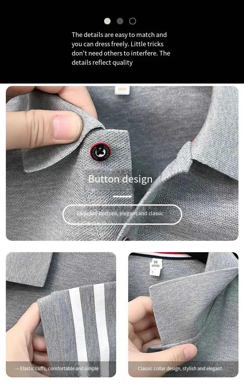100% Cotton Summer Men's Short-Sleeved Polo Shirt Lapel Button Striped Print Business Casual Golf High-Quality Men's Clothing