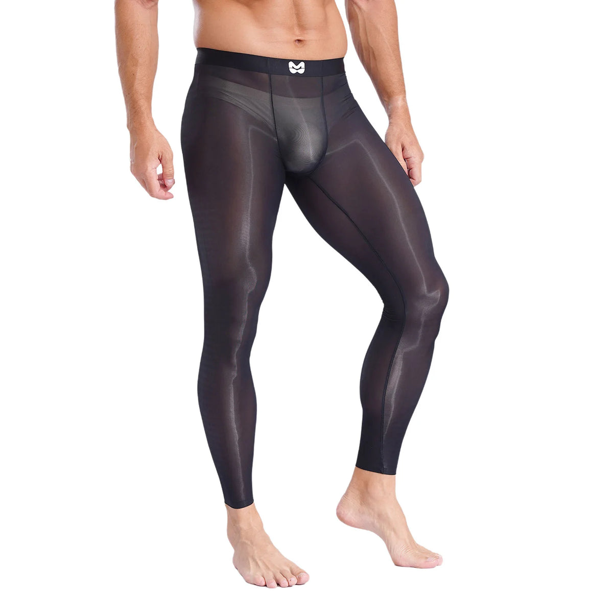 Mens Stretchy Compression Pants Skinny Sweatpants See Through Bulge Pouch Tights Ice Silky Yoga Gym Fitness Leggings Underwear