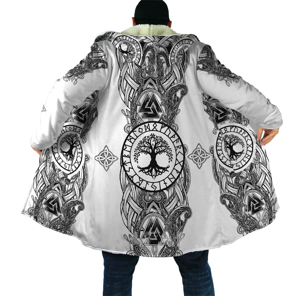 CLOOCL Thick Warm Hooded Cloak for Men Tattoo Symbol Pattern Armor Overcoat Coat 3D Print Windproof Fleece Cape Hooded Blanket