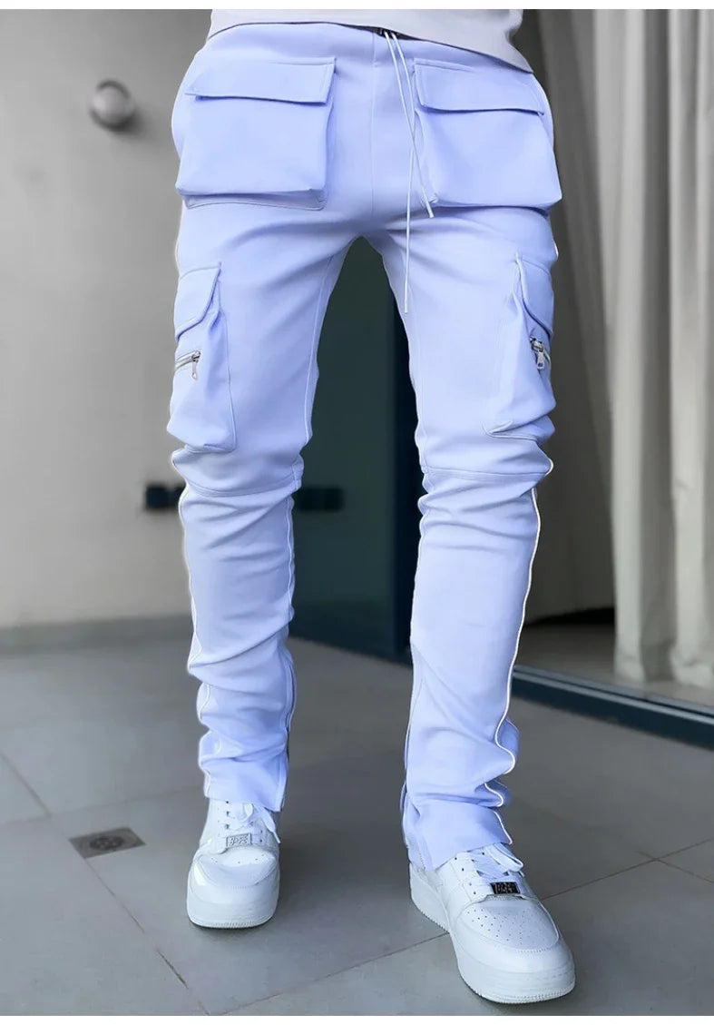 Summer Men's Jogging Sports Pants Multi-Pocket Sweatpants Running Trousers Men's Casual Joggers Cargo Reflective Hip Pop Pants