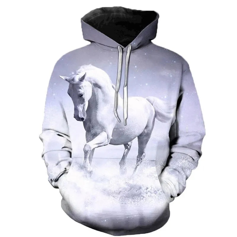 2023 New Fashion Autumn Men's Hoodies 3D Printed Animal Horse Hoodie Sweatshirts Loose fitting pullover Casual Sweatshirt