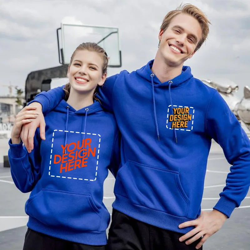 Customized LOGO Sweatshirt Warm Drawstring Men Hoodie for Daily Wear Autumn Winter Solid Color Ribbed Cuff for Daily Wear