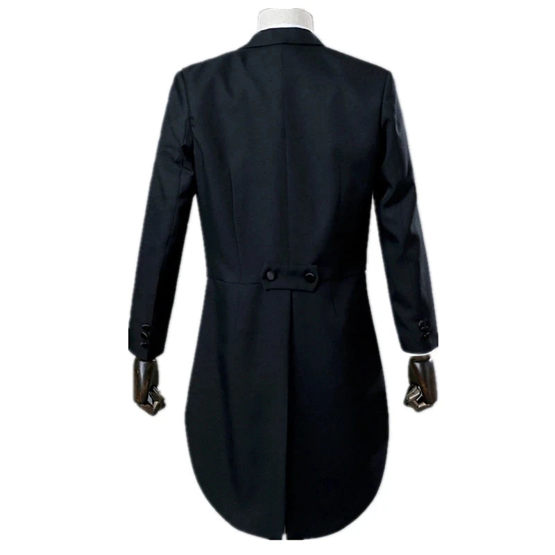 Men's Black Tuxedo Tailcoat Formal Dress Suits 3 Piece ,White Male Jacket and Pants Vest,Party Wedding Dance Magic Performance