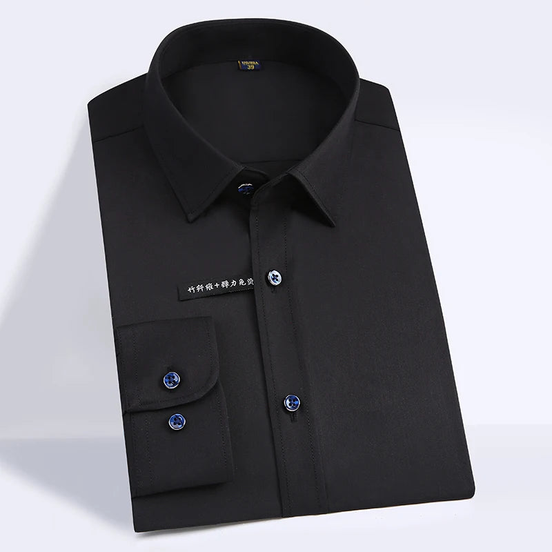 Men's Business Dress Shirts Bamboo Fiber Blend Long Sleeve Solid Color Work Shirt with Lapel Collar Regular Fit for All Seasons