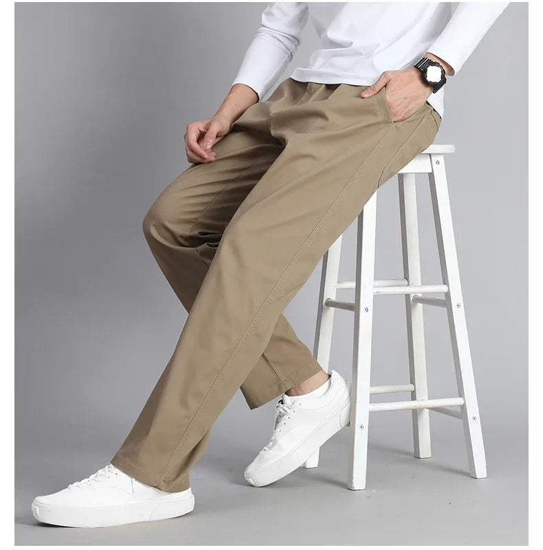 Big Size Mens Casual Pants Relaxed Fit Cotton Trousers Elastic Waist Drawstring Sweatpants Mens Jogger Pants Summer Spring