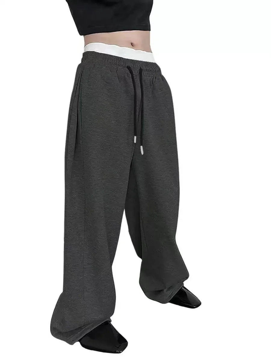 Y2k Harajuku Wide Leg Sweatpants Women Streetwear Baggy Oversize Gray Sports Pants High Waist Drawstring Casual Joggers Trousers