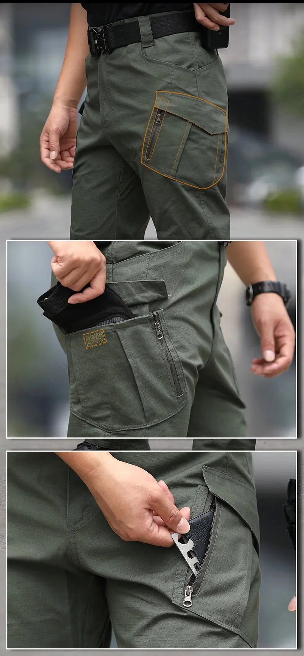 Classic Men's Tactical Pants Multi-Pocket Solid Color Stretch Slimming Outdoor Pants Spring & Autumn Casual Jogging Pants