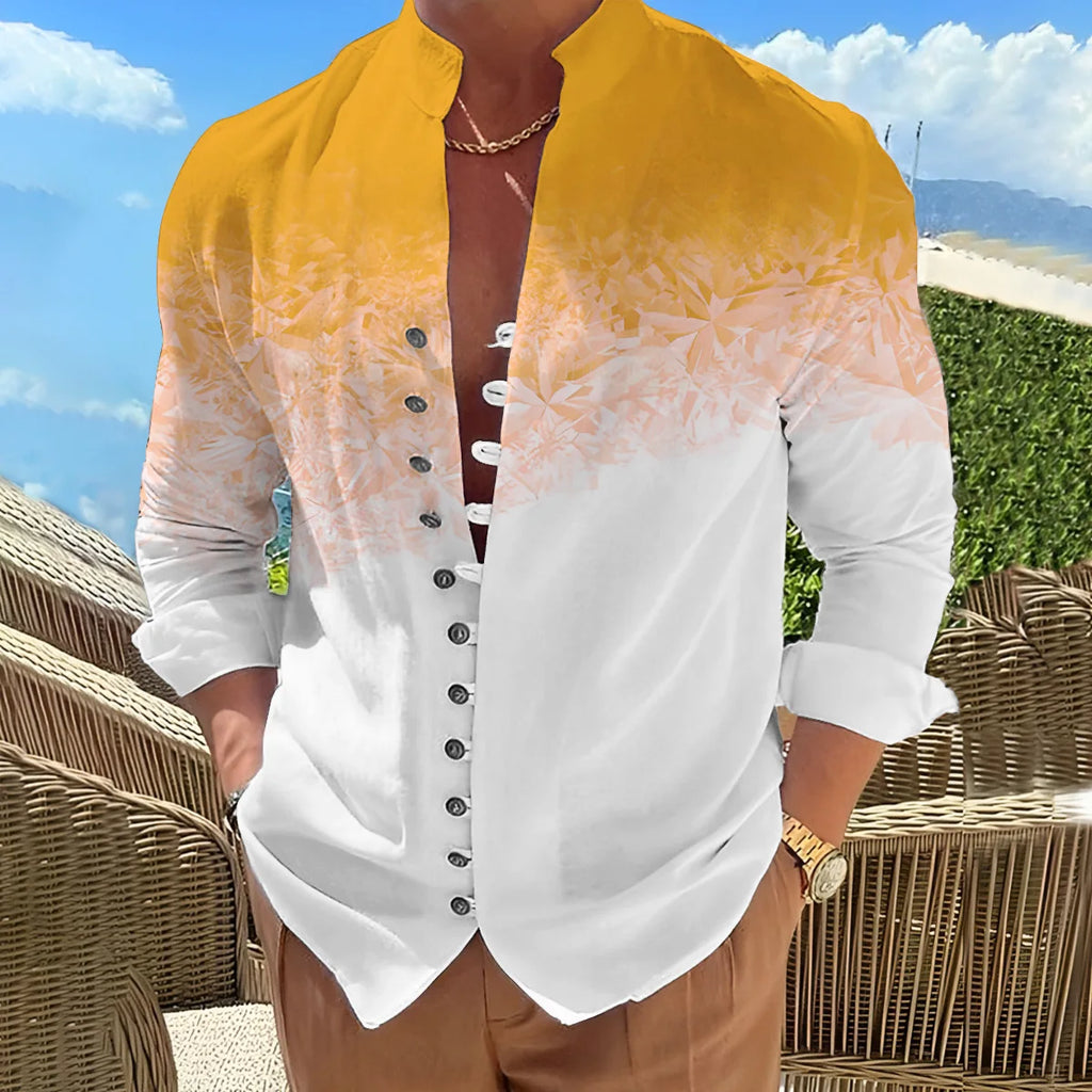 2025 Men Shirts New Print Button Shirt Fashion Stand Collar Loose Fitting Men's Shirts Casual Streetwear Comfortable
