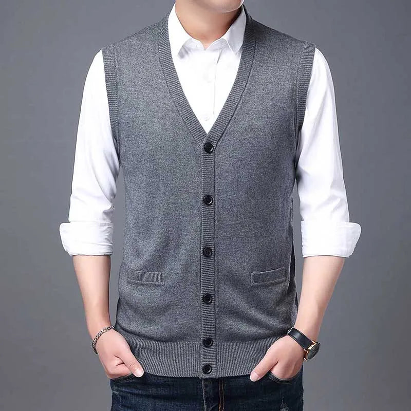 2026 High Quality New Autum Winter Fashion Brand V Neck Knit Korean Vest Christmas Sweater Men Woolen Casual Mens Clothes