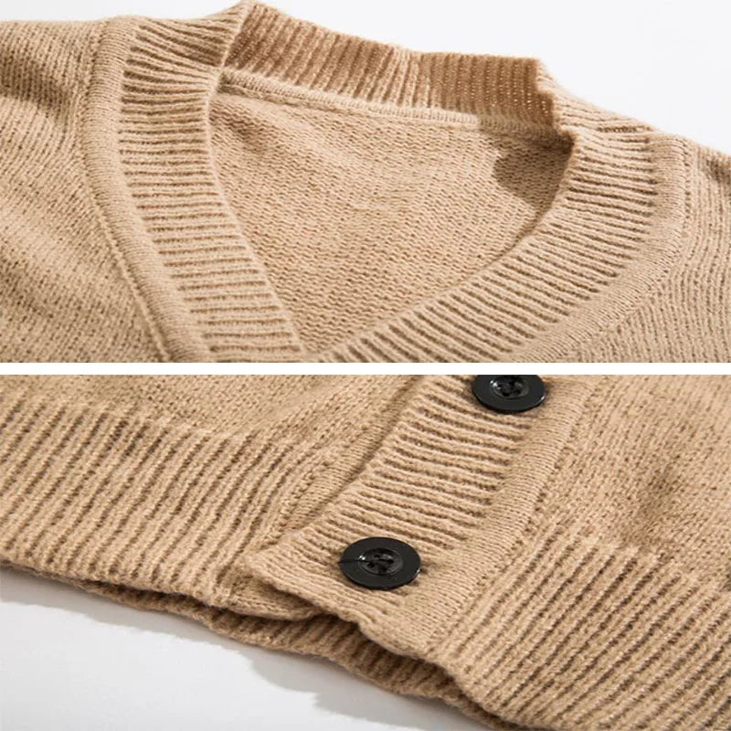 Autumn Winter Men Casual V-Neck Cardigan Sweaters Solid Color Long Sleeve Outerwear Single-breasted Male Loose Knitted Coats