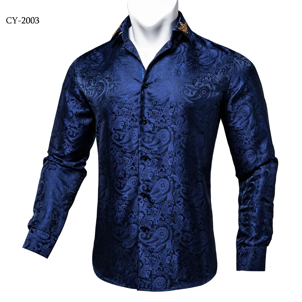 Brand New Men's Royal Blue Business Shirts Luxury Fashion Paisley Long Sleeve Turn-Down Collar Social Shirt Male Casual Blouse