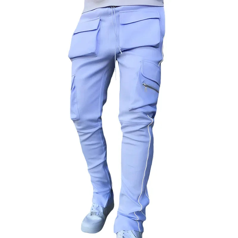 Summer Men's Jogging Sports Pants Multi-Pocket Sweatpants Running Trousers Men's Casual Joggers Cargo Reflective Hip Pop Pants