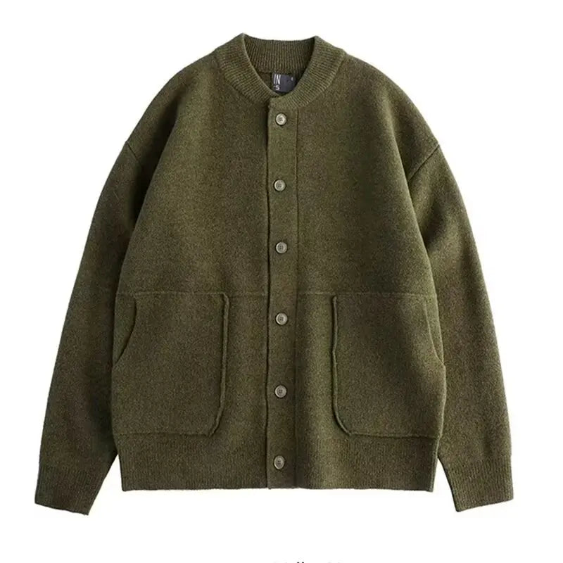 Thickened Knitted Cardigan Men's New Autumn Winter Trendy Crew Neck Sweater korean Pure Color Simple Design Cool Youth Sweater