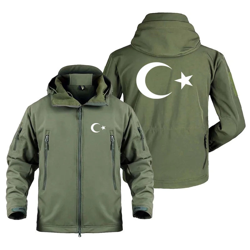 Turkey Flag Print Outdoor Military Tactical Shark Skin Man Coats Fleece Warm SoftShell Jackets for Men