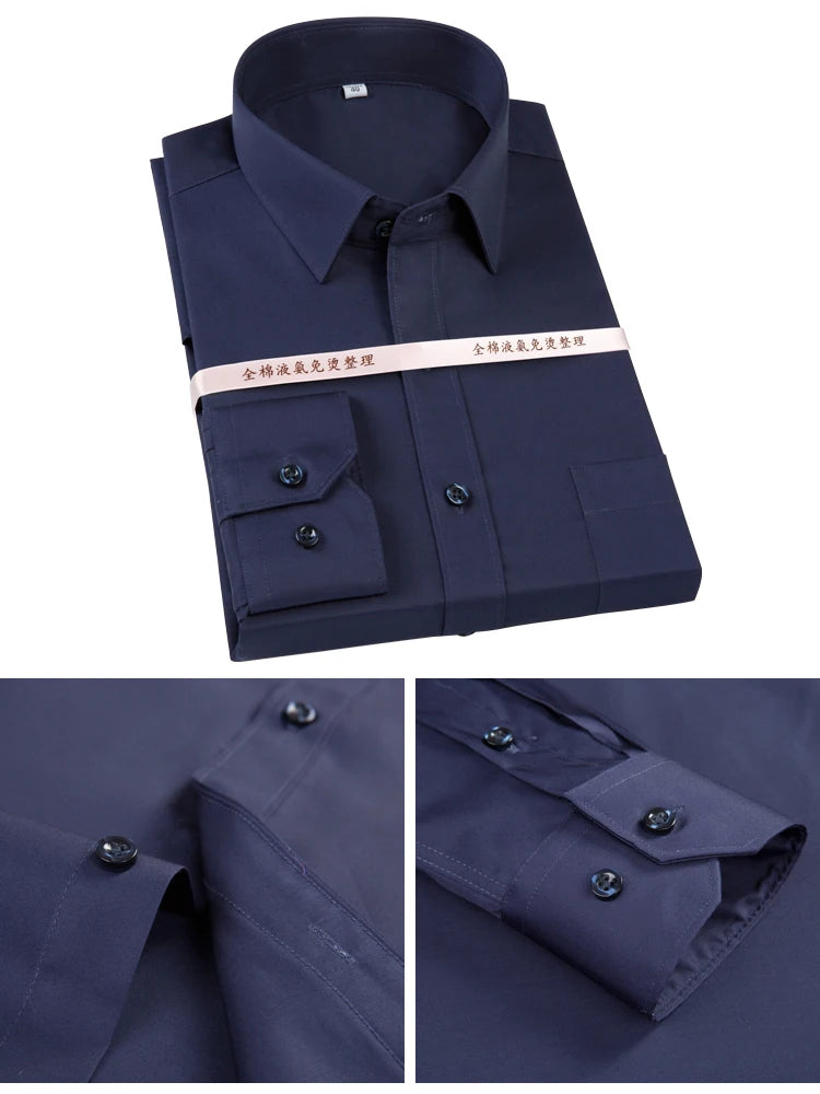 Men's Non Iron Standard-fit Solid Basic Dress Shirt Formal Business Premium 100% Cotton Male Long Sleeve Work Office Shirts