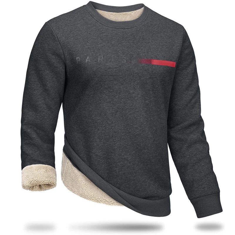 Men's Crewneck Heavyweight Sweatshirt Winter Warm Sherpa Lined Pullover Outdoor Casual Streerwear Basic Coats Men Thick Tops