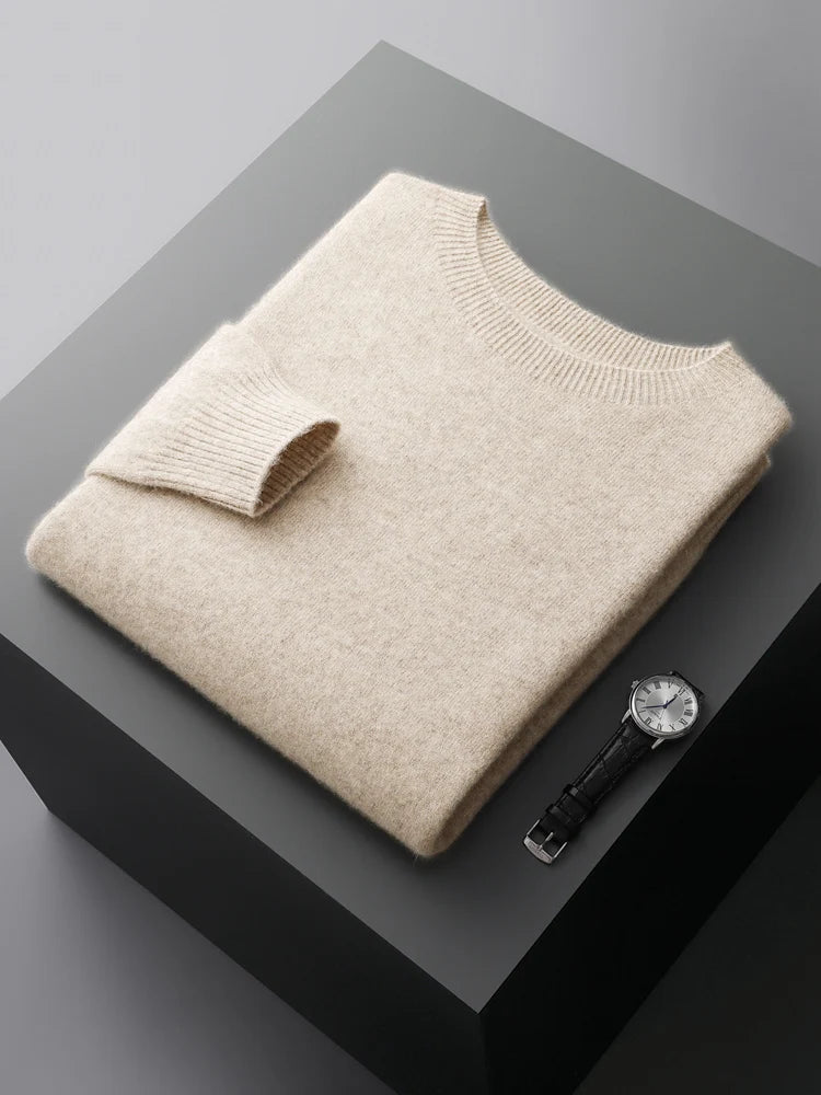 CHICUU Men Basic O-neck Wool Sweater Autumn Winter Long Sleeve Bottom Pullover 100% Merino Wool Knitwear Smart Casual Jumper Top