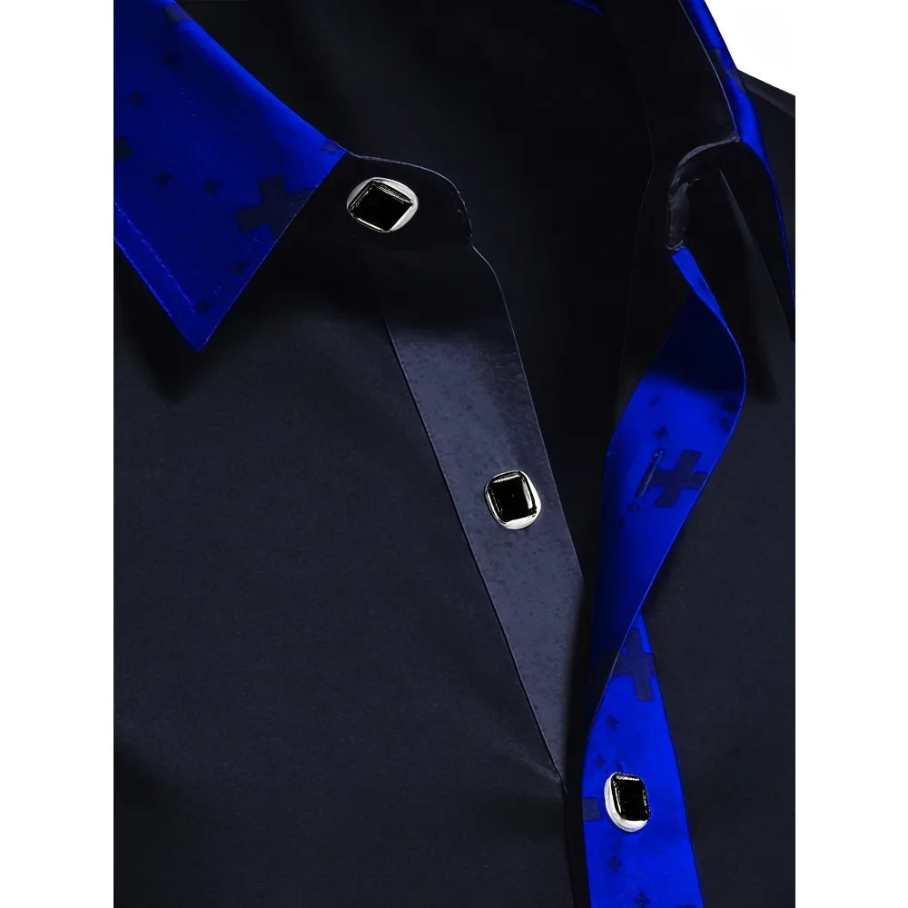 FGKKS Men Shirt Brand New High Street Patchwork Tuxedo Long Sleeve Four Season Elastic Man Business Dress Shirts Male