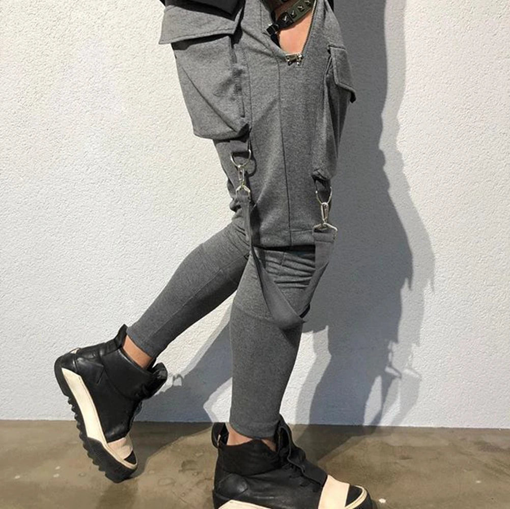 Mens Cotton Sweatpants Hip Hop Joggers Streetwear Casual Slim Sport Trousers Training Workout Fitness Big Pockets Cargo Pants