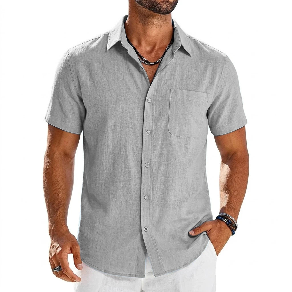 Summer Men's Short Sleeve Shirts for Men Solid Luxury T-Shirts Breathable Elegant Men's Shirts Hawaiian Cotton Linen Tshirt
