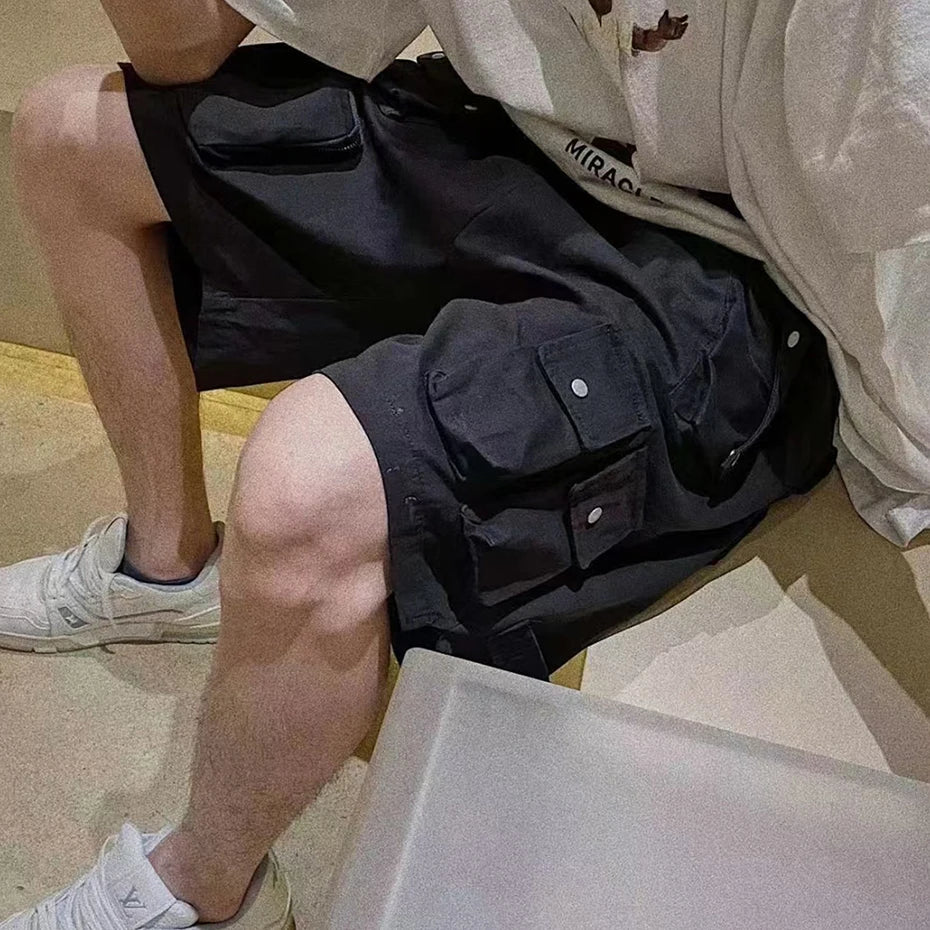 Hip Hop Y2K Streetwear Cargo Shorts Multi Pockets Tactical Fashion Man Shorts Techwear Harajuku Summer Casual Short Pants