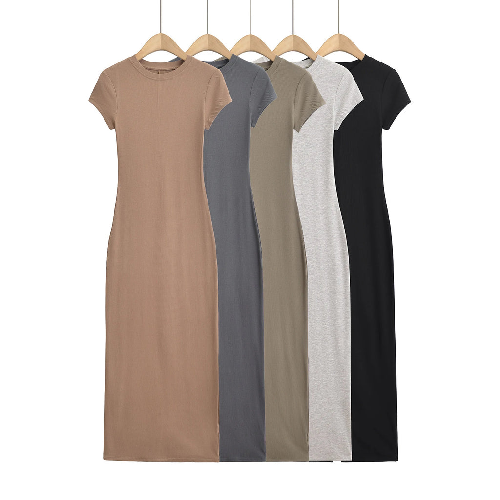 Short sleeve dresses for women 2025 Summer long dresses sexy one pieces black dresses vintage clothes midi dress bodycon knitted