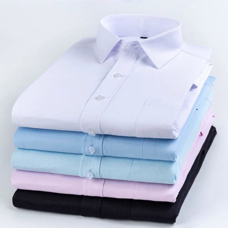 Business Dress Shirt Men's Long-sleeve Autumn Spring Fashion Solid Casual Formal White Work Office Simple Basic Man Clothe S-7XL