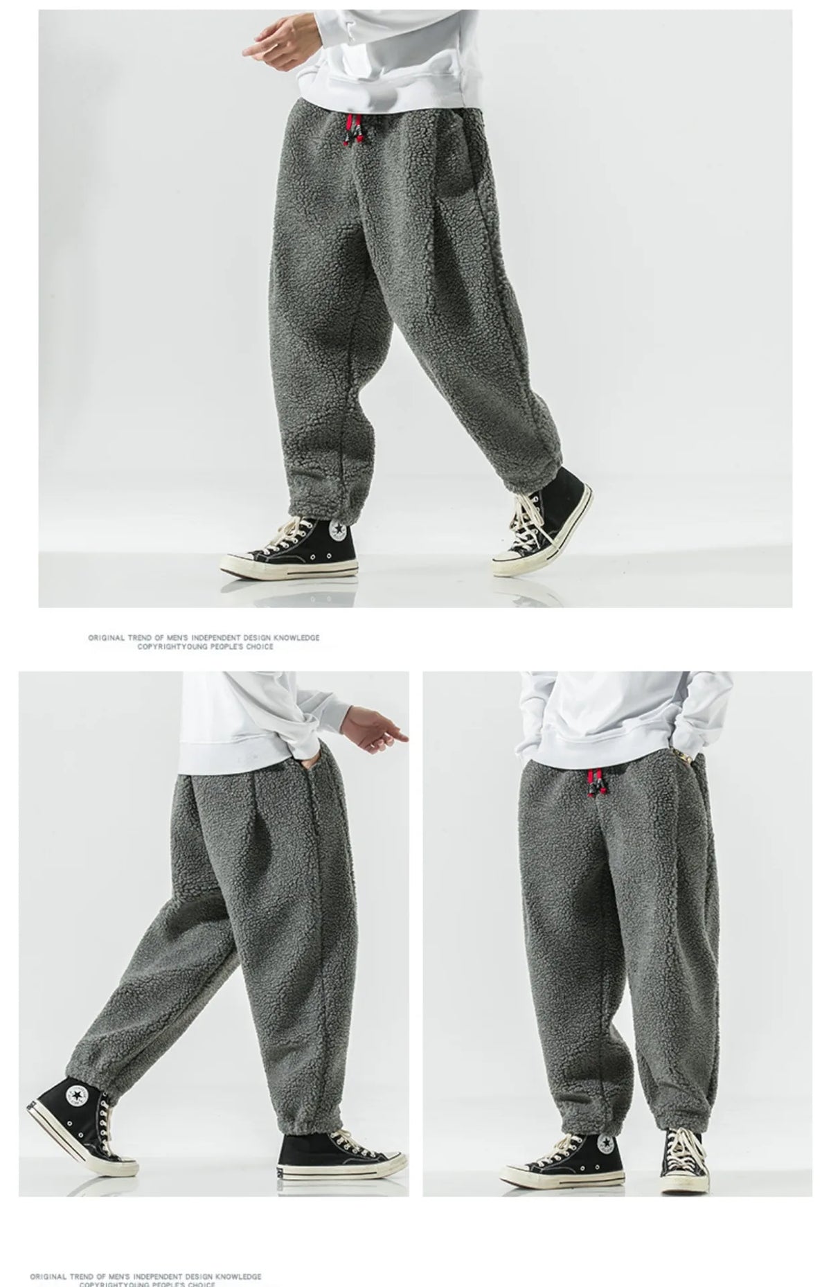 Winter Men's Lamb Wool Casual Pants Fleece Warm Elastic Waist Sweatpants Solid Thick Harem Pants Male Vintage Joggers Trousers