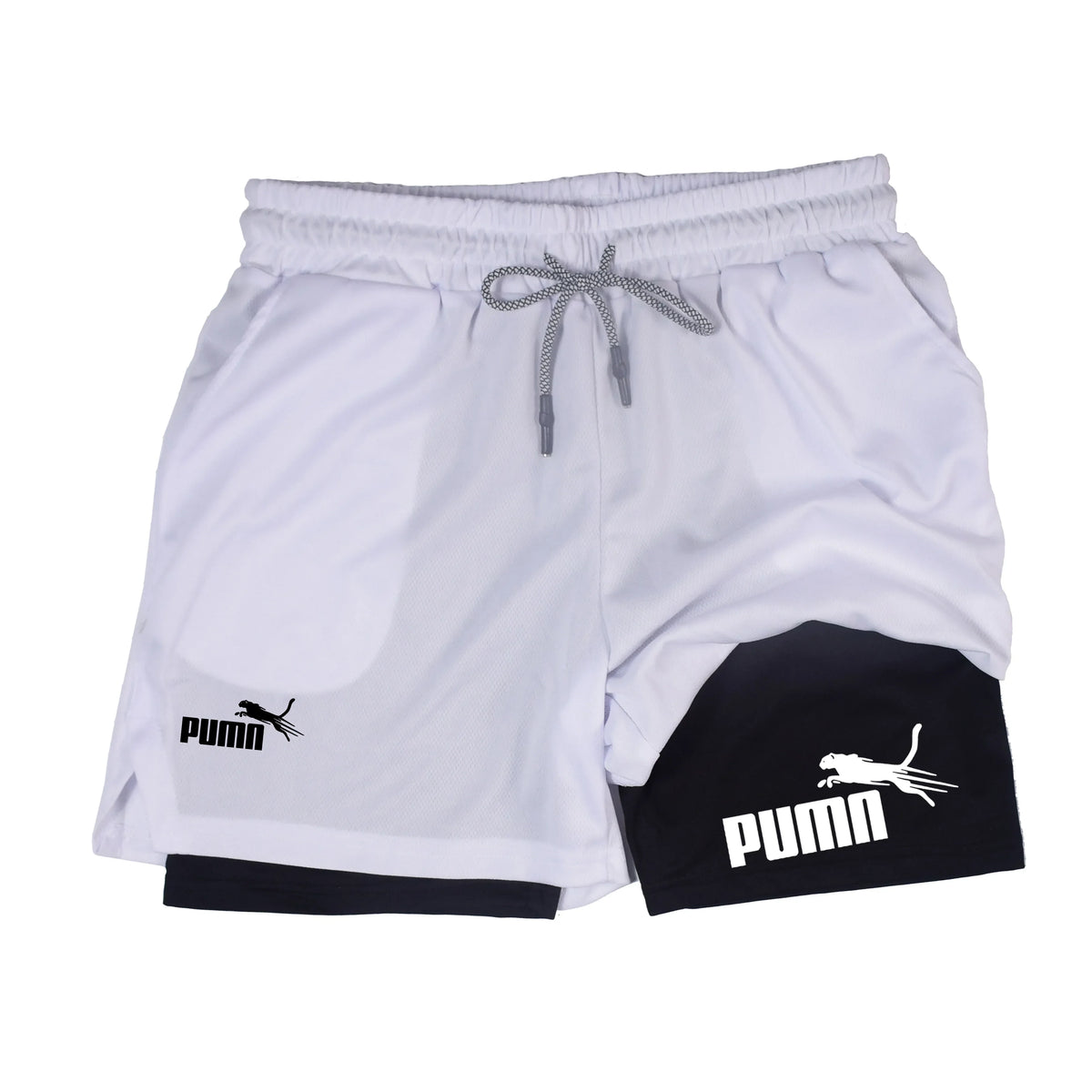 Men's Quick Dry Breathable 2-in-1 Double Layer Sports Shorts, Elastic Compression Liner Athletic Shorts