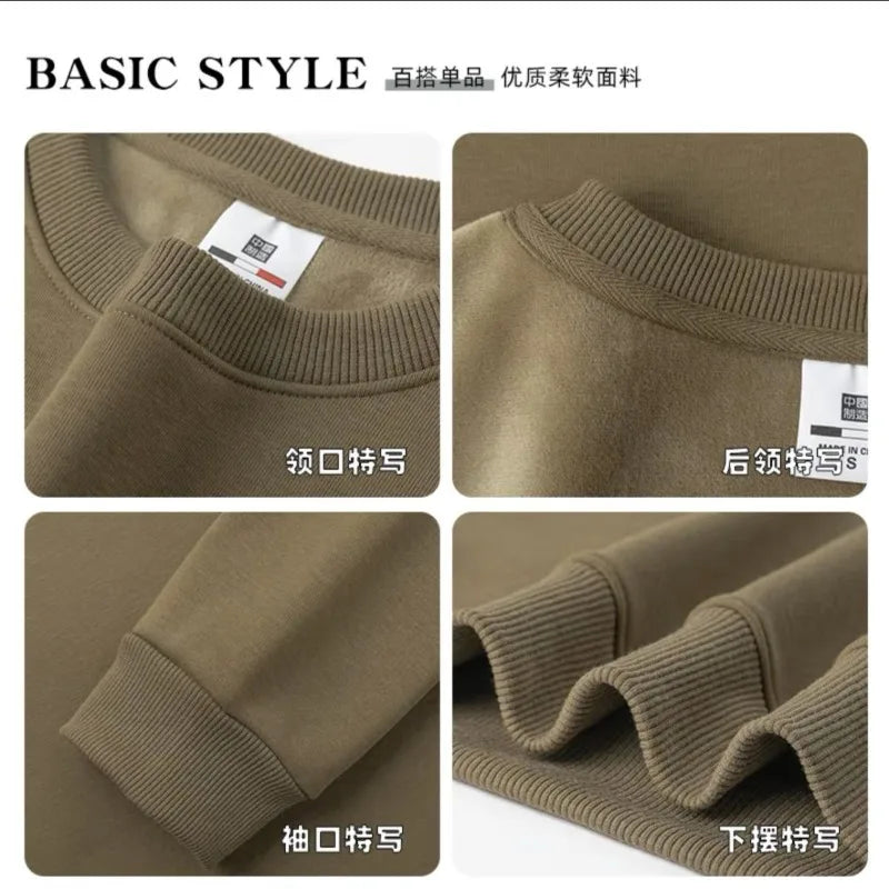 600GSM Heavyweight Plush Fleece Thickened Sweatshirt Unisex Solid O-Neck Pullover Oversized Autumn Winter Vintage Sweatshirts
