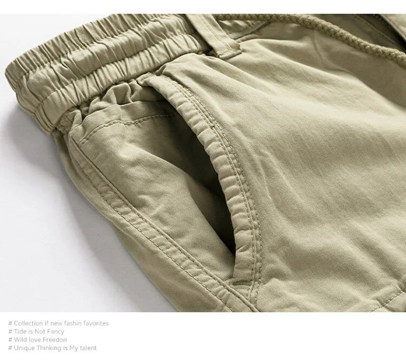 Summer Men Cargo Multi Pocket Shorts Men Casual Solid Elastic Waist Beach Short Spring Men Jogger Pants Shorts Male Dropshipping